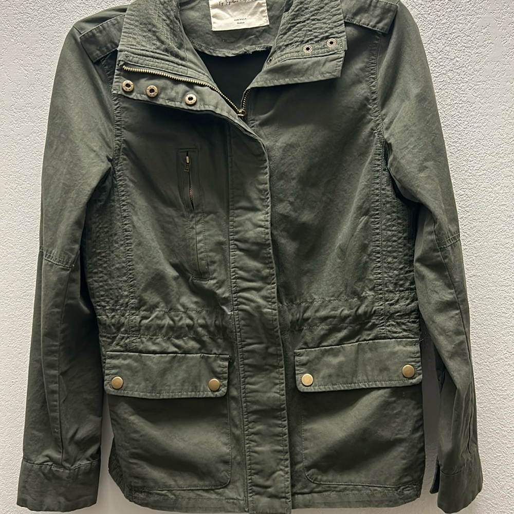 By Together . Olive Green Cotton Jacket Women’s M. Zipper &Snap Closure.